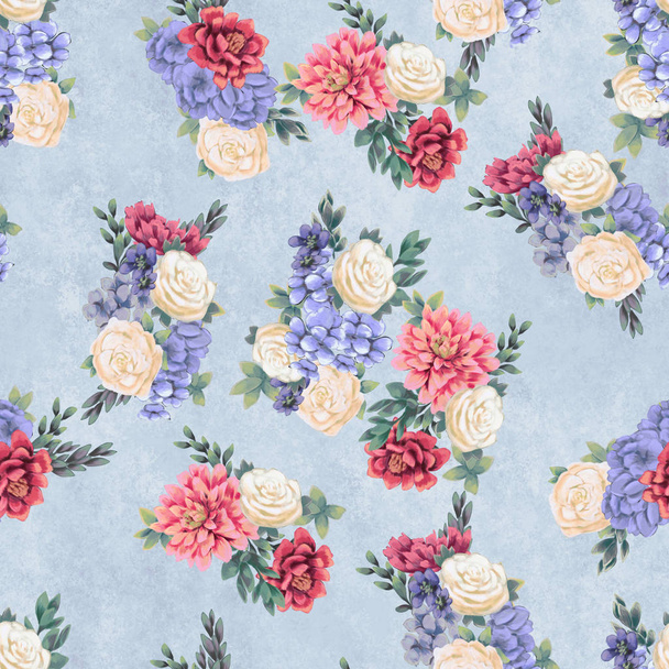 Watercolor floral seamless pattern. Hand painted flowers, greeting card template or wrapping paper - Foto, Bild