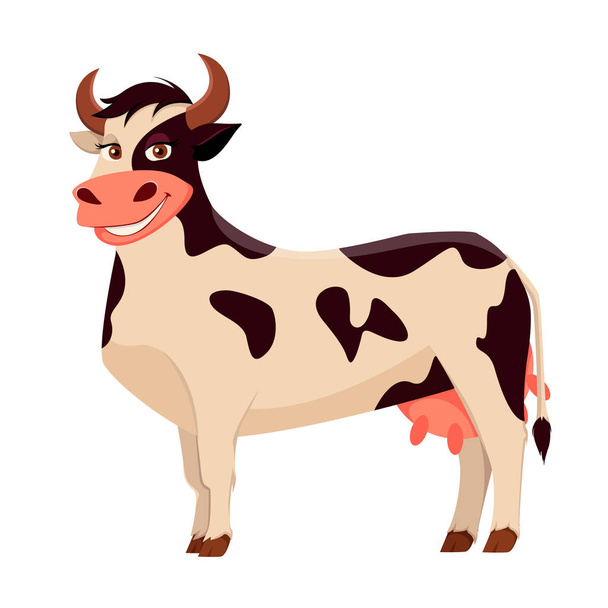 Bonito animal de granja de vaca. Personaje de dibujos animados
 - Vector, Imagen