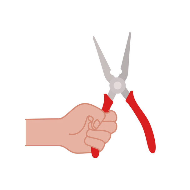 hand with plier tool isolated icon - Vector, Image