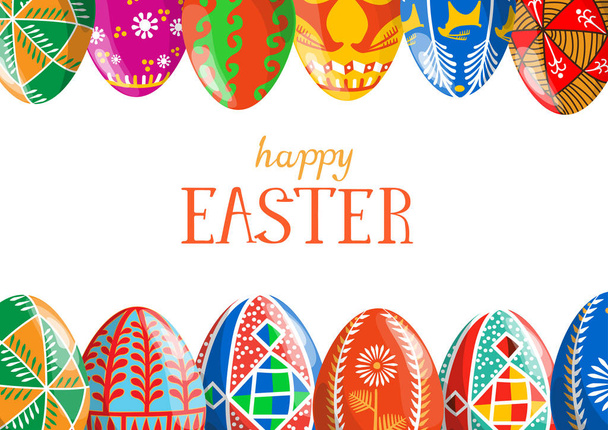 Feliz tarjeta de felicitación de Pascua con huevos. Fondo vectorial
. - Vector, Imagen