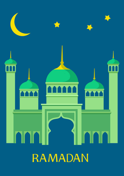 Ramadan miesiąc powitanie karta z zielonym meczecie - Wektor, obraz