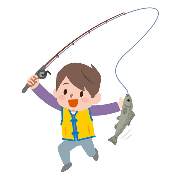 illustration of Cartoon Boy fishing - Вектор,изображение