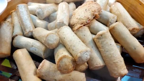 vietnamese white sausage Pork in bamboo steamer, Close up - Footage, Video