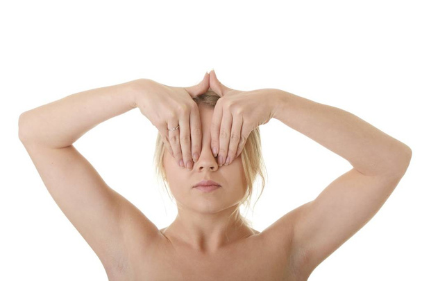 Girl covering her eyes - blind concept - Photo, image