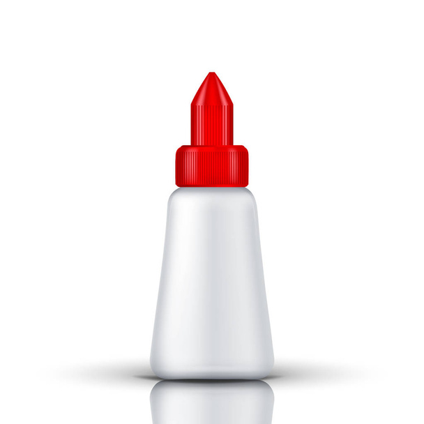 White Plastic Bottle Of Glue With Red Top Vector - Vector, Image