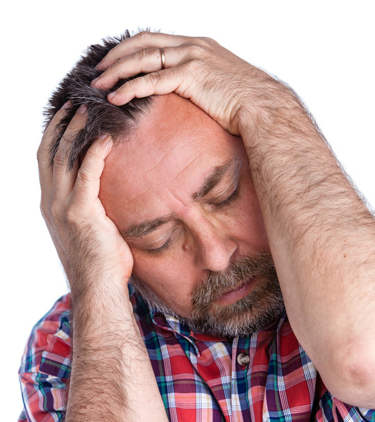 Orta yaş adam bir baş ağrısı acı - Fotoğraf, Görsel