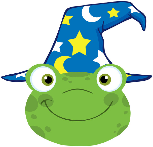 Frosch lächelnder Kopf mit Zauberhut - Foto, Bild