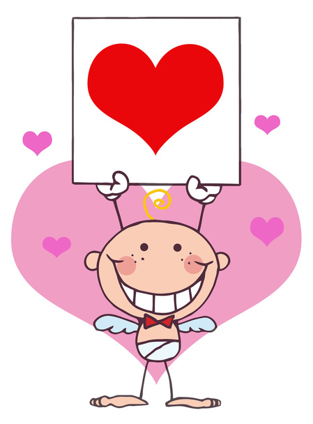 Bâton de dessin animé Cupidon avec bannière, coeur
 - Photo, image