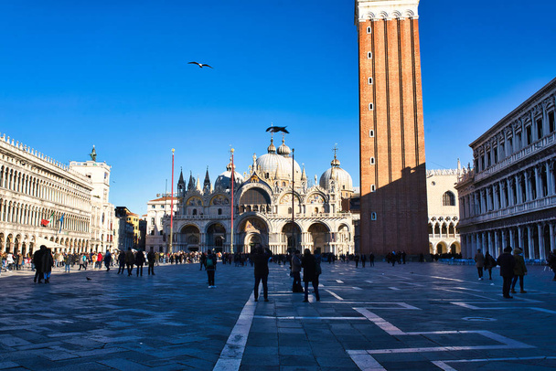 VENICE, ITALY - JANUARY 2019: Piazza (Square) San Marco on a sunny winter day - Photo, Image