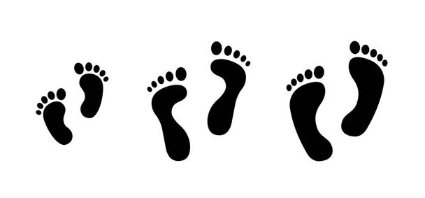Setzen Sie unterschiedliche menschliche Fußabdrücke. Baby-Fußabdruck - Aktienvektor. - Vektor, Bild