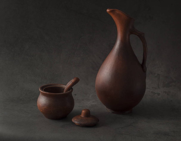 still life with pottery in low key style - Photo, Image