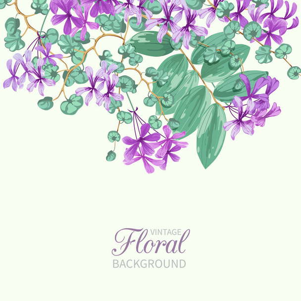 Floral background with border of exotic flowers and tropical leaves - Vector, Image