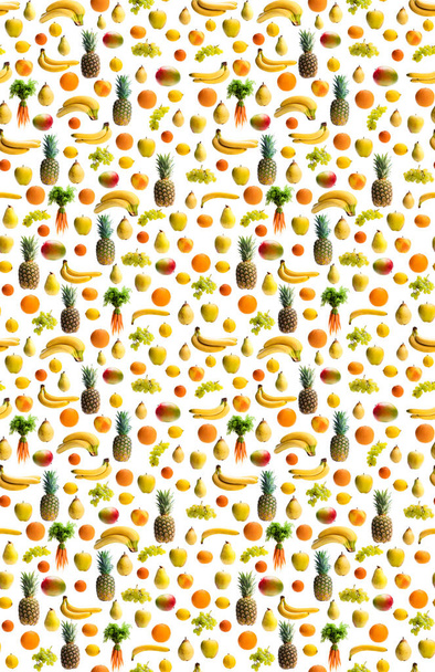 Безшовний візерунок різних свіжих овочів і фруктів ізольовані на білому
  - Фото, зображення