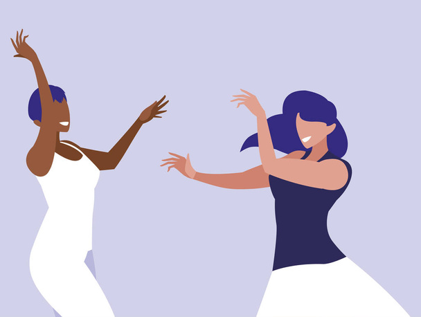 若い異人種間の女の子がキャラクターを踊る - ベクター画像