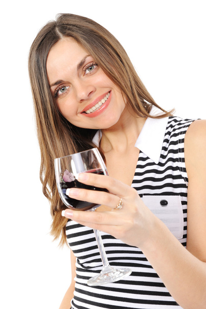 Beautiful woman with glass red wine - Photo, image