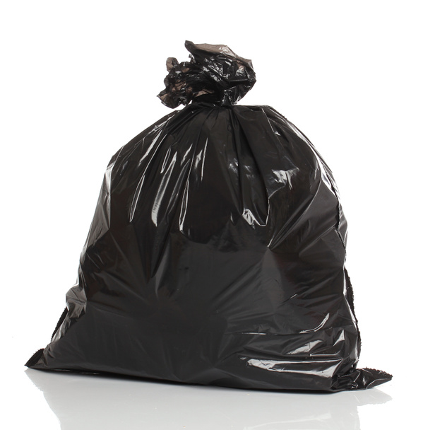 Чорний мішок для сміття ізольований на білому тлі
 - Фото, зображення