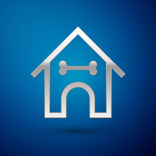 Perro de plata casa y hueso icono aislado sobre fondo azul. Una perrera. Ilustración vectorial
 - Vector, imagen