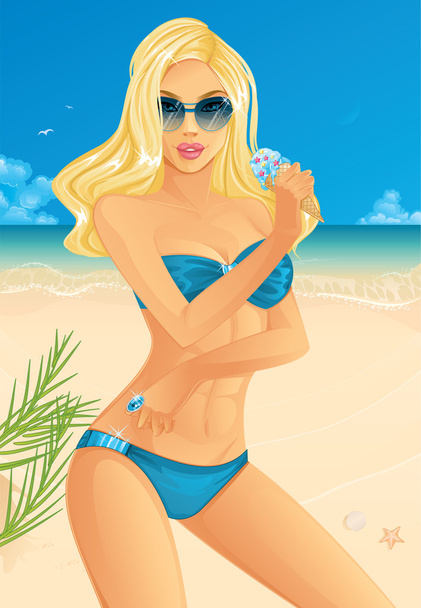 Sexy woman relaxing on beach - Vector, Image
