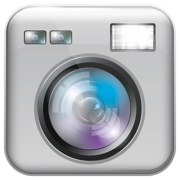Icona app con obiettivo fotocamera e luce flash
 - Vettoriali, immagini