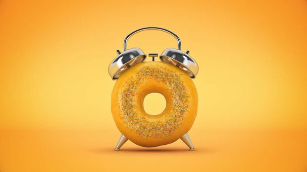 Frühstückszeit, Donut in Form einer Uhr. 3D-Darstellung - Foto, Bild