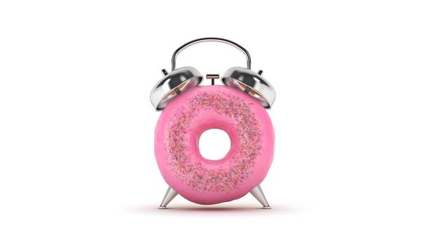 Frühstückszeit, Donut in Form einer Uhr. 3D-Darstellung - Foto, Bild