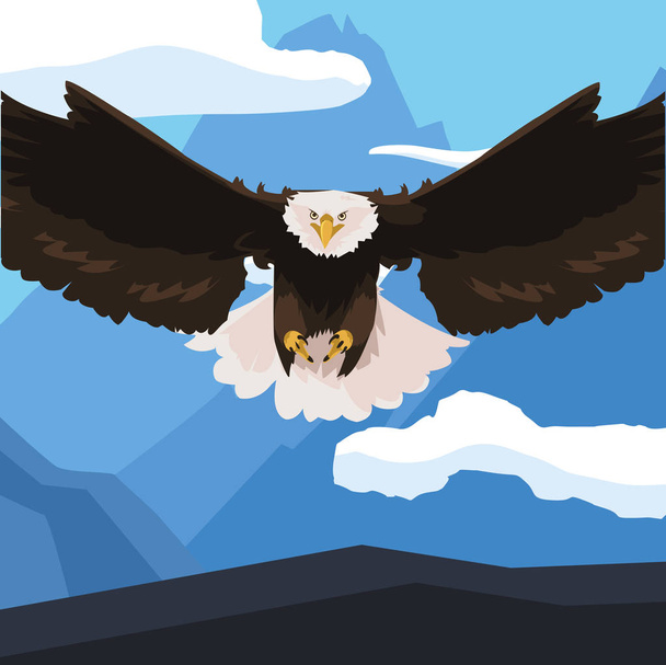 beautiful bald eagle flying in the snowscape - Vector, Image