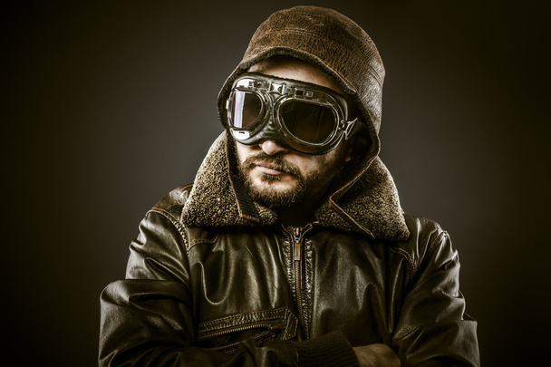 Fighter pilot with hat and glasses era, vintage - Photo, Image