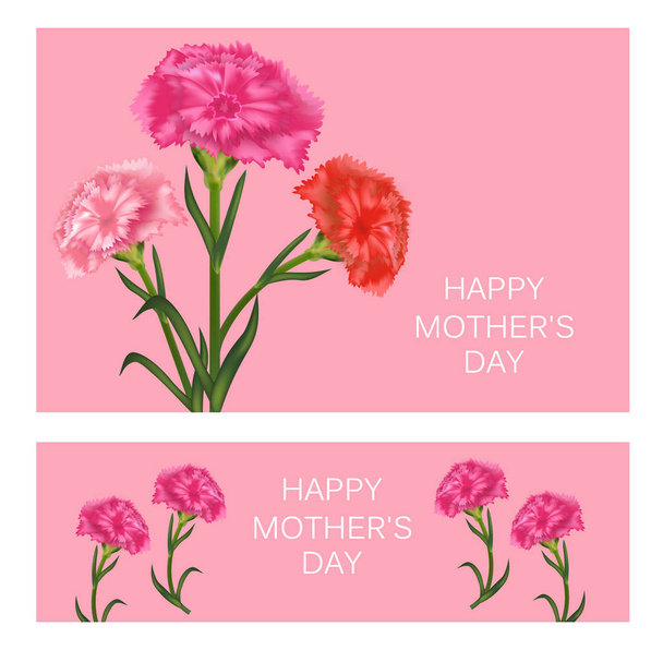 Set horizontal templates for Mother's Day with carnation. Banner, poster or greeting card. Vector - Vettoriali, immagini