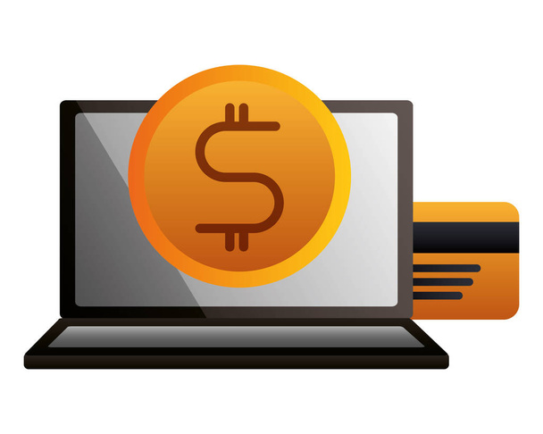 laptop bank credit card money exchange - Vector, Image