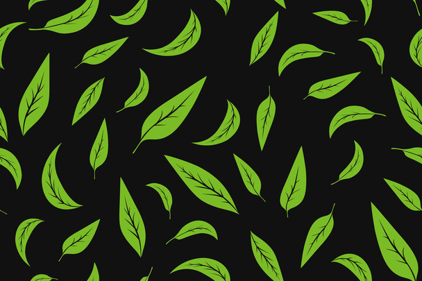 Seamless pattern with green tea leaves on white background. Hand painting on paper. May used in fabric, wrapping paper. Vector illustration. - Vector, Image