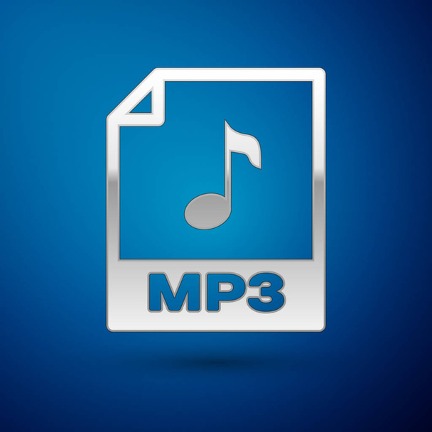 silbernes mp3-Dokument-Symbol. mp3-Symbol auf blauem Hintergrund isoliert herunterladen. mp3 Musikformat Zeichen. mp3-Dateisymbol. Vektorillustration - Vektor, Bild