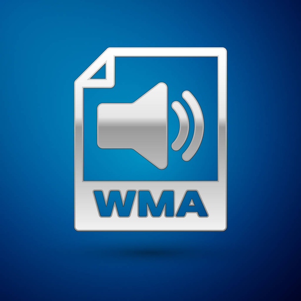 Ikona souboru ve stříbrné WMA. Stáhnout ikonu WMA na modrém pozadí. Symbol souboru WMA. Symbol formátu WMA. Vektorová ilustrace - Vektor, obrázek