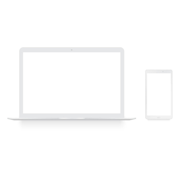 Realistic white laptop and smartphone mock up . Vector. - Vector, Image