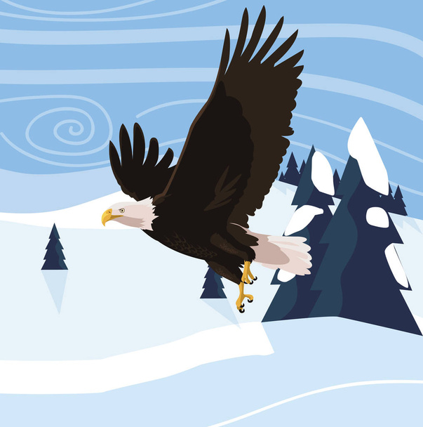красивый лысый орлан, летящий в снежном пейзаже
 - Вектор,изображение