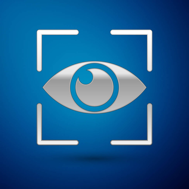 Icono de exploración Silver Eye aislado sobre fondo azul. Ojo escáner. Comprobación de seguridad. Signo cibernético. Ilustración vectorial
 - Vector, Imagen