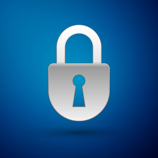 青い背景に隔離されたシルバーロックアイコン。南京錠の看板セキュリティ、安全、保護、プライバシーの概念。ベクトルイラストレーション - ベクター画像
