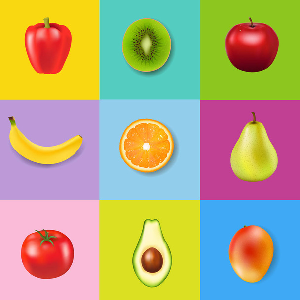 Свіжі фрукти з барвистим тлом з градієнтною сіткою, Векторна ілюстрація
 - Вектор, зображення