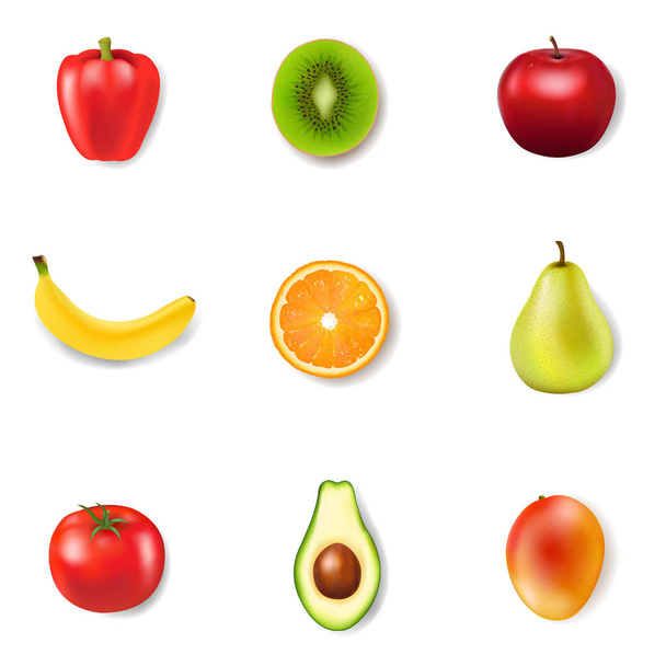 Friss gyümölcsök és fehér háttér Gradient Mesh, Vector Illustration - Vektor, kép