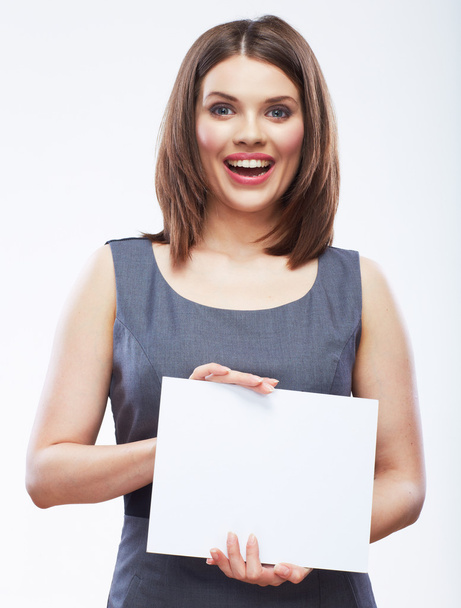 Business woman hold white blank paper. - Foto, immagini