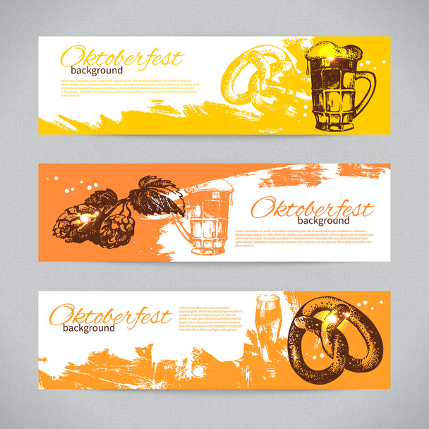 Banners de diseño de cerveza Oktoberfest. ilustraciones dibujadas a mano
 - Vector, Imagen
