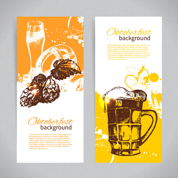 Banners of Oktoberfest beer design. Hand drawn illustrations - Vector, Image