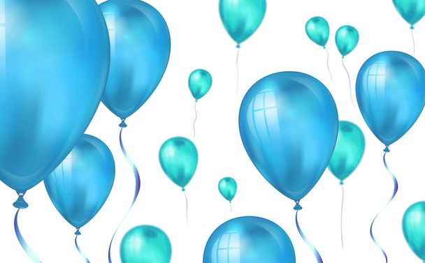 Kiiltävä sininen väri Lentävät helium ilmapalloja taustalla hämärtää vaikutus. Häät, syntymäpäivä ja vuosipäivä tausta. Kutsukortin, juhlaesitteen, bannerin vektorikuvaus
 - Vektori, kuva