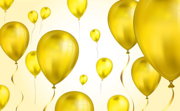 goldglänzend fliegende Heliumballons mit Unschärfeeffekt. Hochzeit, Geburtstag und Jubiläum Hintergrund. Vektor-Illustration für Einladungskarte, Parteibroschüre, Banner - Vektor, Bild