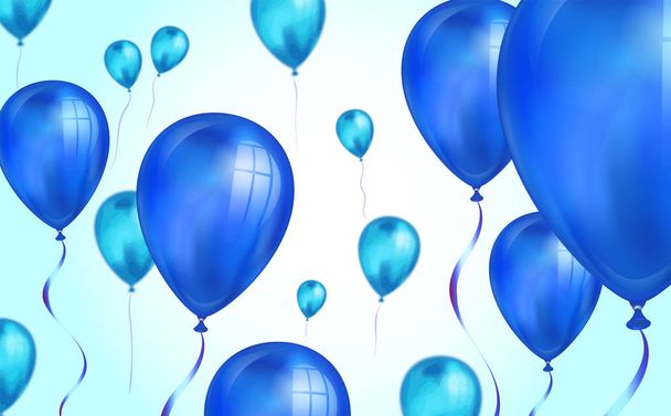Блестящий синий цвет Летающие гелиевые воздушные шары фон с эффектом размытия. Свадьба, день рождения и годовщина. Векторная иллюстрация пригласительного билета, брошюры, баннера
 - Вектор,изображение