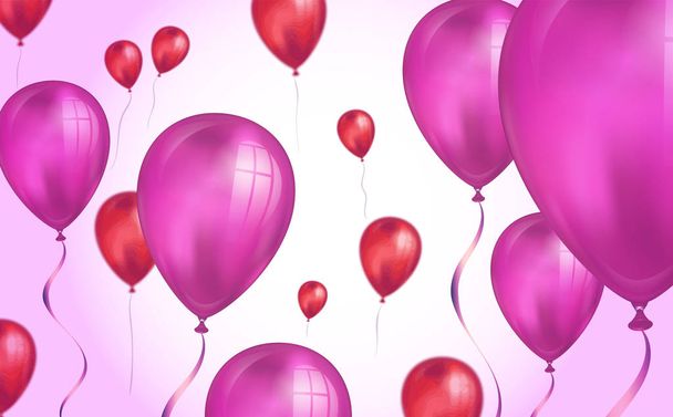 Γυαλιστερό ροζ χρώμα ιπτάμενα μπαλόνια ηλίου φόντο με εφέ θόλωσης. Γάμος, γενέθλια και επετειακό υπόβαθρο. Απεικόνιση διανυσματικής κάρτας για πρόσκληση, φυλλάδιο Κόμματος, πανό - Διάνυσμα, εικόνα