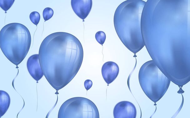 Cor azul brilhante Balões de hélio voador pano de fundo com efeito de borrão. Casamento, Aniversário e Aniversário. Ilustração vetorial para cartão de convite, folheto do partido, banner
 - Vetor, Imagem