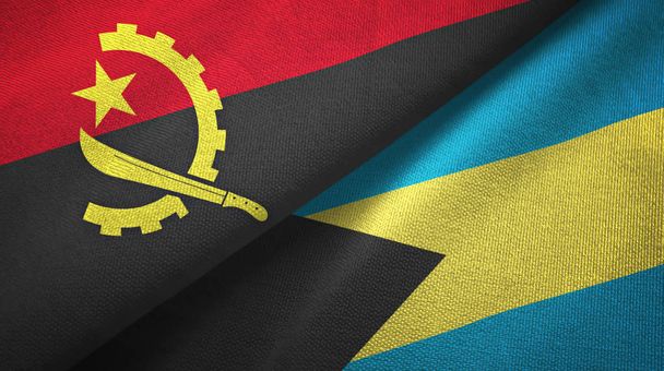 Angola en Bahama's twee vlaggen textiel doek, weefsel textuur  - Foto, afbeelding