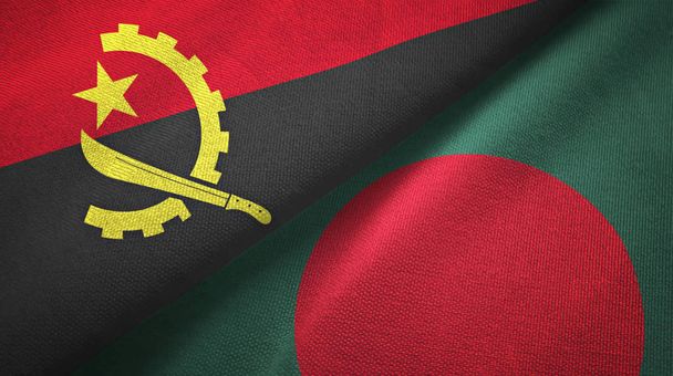 Angola i Bangladesz dwie flagi tkanina tekstylna, tekstura tkaniny  - Zdjęcie, obraz