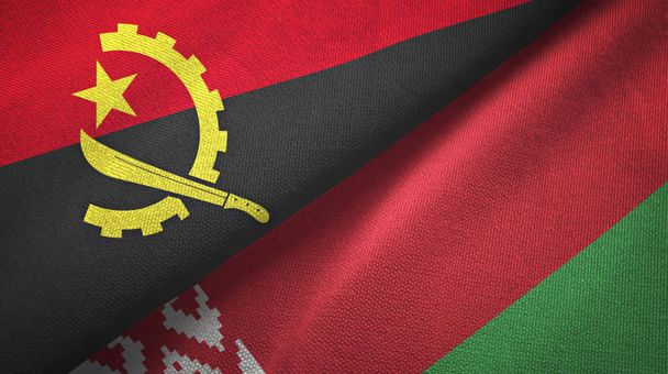 Angola en Wit-Rusland twee vlaggen textiel doek, weefsel textuur  - Foto, afbeelding
