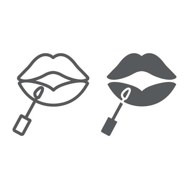 Lip gloss line and glyph icon, makeup and cosmetic, painting lips sign, vector graphics, a linear pattern on a white background. - Vector, Image